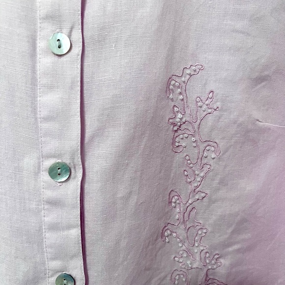 Edward Light embroidered Pink iris Linen Shirt MEDIUM - Picture 5 of 9